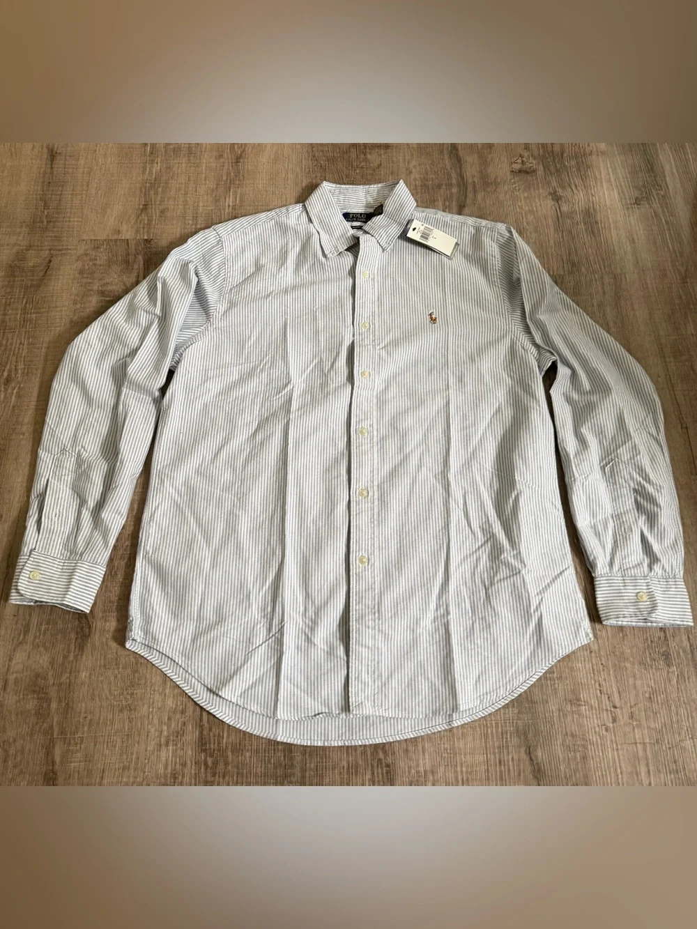 NWT Polo Ralph Lauren Blue and White Stripe Oxford Button Up L Classic Fit